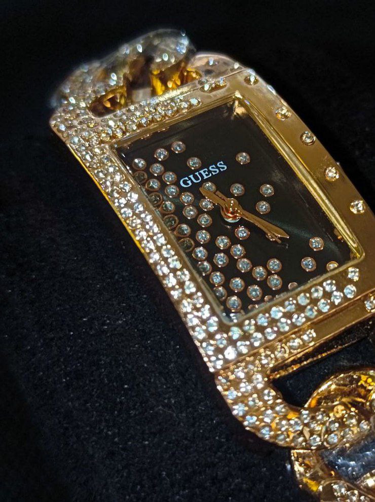 Guess Gold Chain Crystal Black Dial Watch