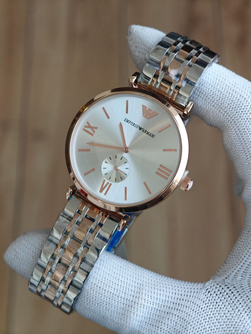 Emporio Armani Two Tone Silver Subdial Watch
