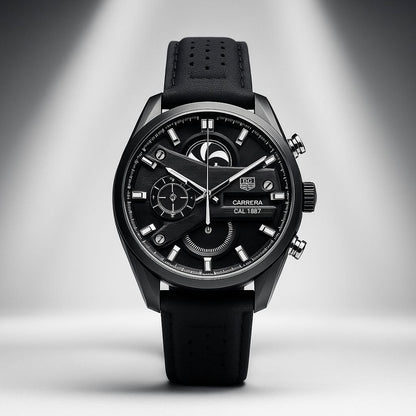 TAG Heuer CR7 Black Dial Black Leather Strap Chronograph Watch for Men