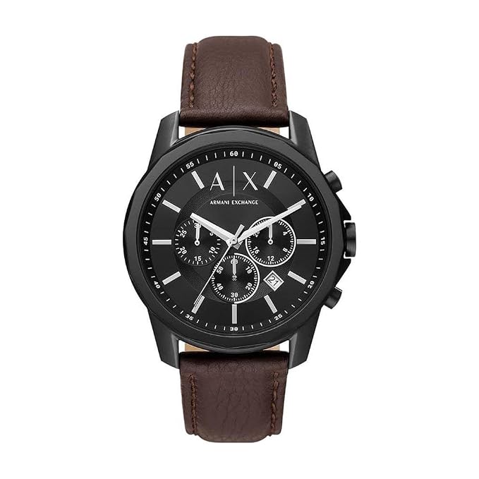 Armani Exchange Black Dial Chronograph Leather  Watch