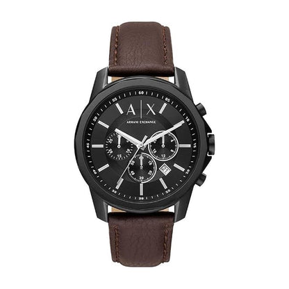 Armani Exchange Black Dial Chronograph Leather  Watch