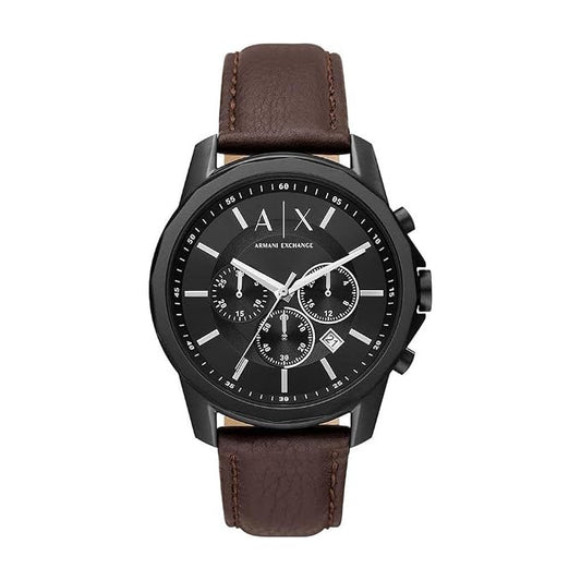 Armani Exchange Black Dial Chronograph Leather  Watch