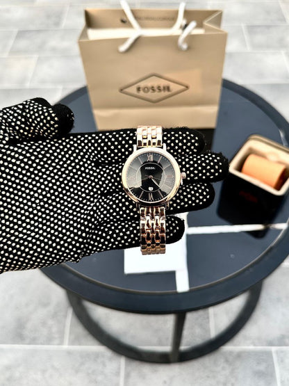 FOSSIL WOMEN – BLACK DIAL ROSE GOLD EDITION