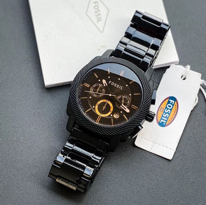 Fossil Black Multifunction Dial Stainless Steel Watch for Men