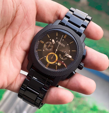 Fossil Black Multifunction Dial Stainless Steel Watch for Men