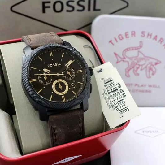 Fossil Brown Leather Multifunction Dial Black Case Watch for Men