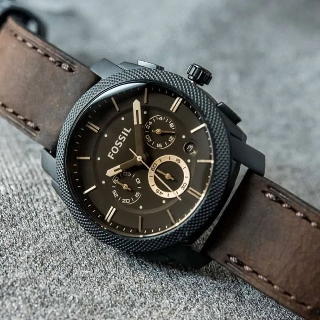 Fossil Brown Leather Multifunction Dial Black Case Watch for Men