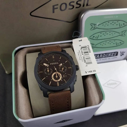 Fossil Brown Leather Multifunction Dial Black Case Watch for Men