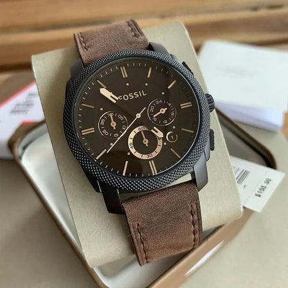 Fossil Brown Leather Multifunction Dial Black Case Watch for Men