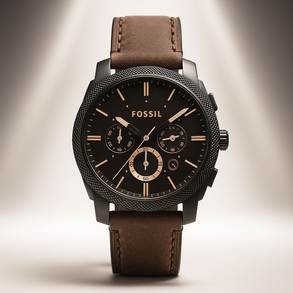 Fossil Brown Leather Multifunction Dial Black Case Watch for Men