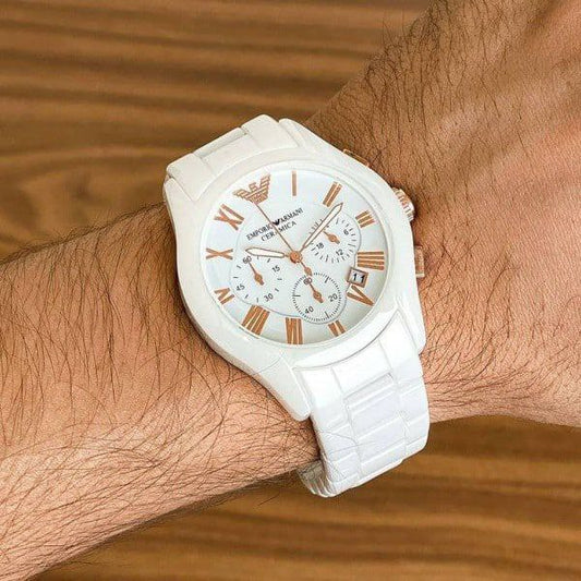 Emporio Armani White Ceramic Chronograph Men Watch