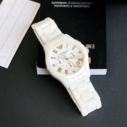 Emporio Armani White Ceramic Chronograph Men Watch