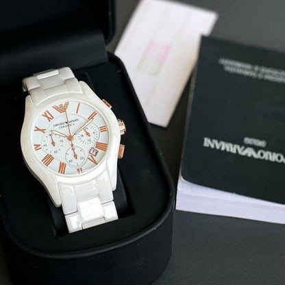 Emporio Armani White Ceramic Chronograph Men Watch