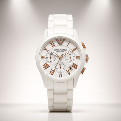 Emporio Armani White Ceramic Chronograph Men Watch