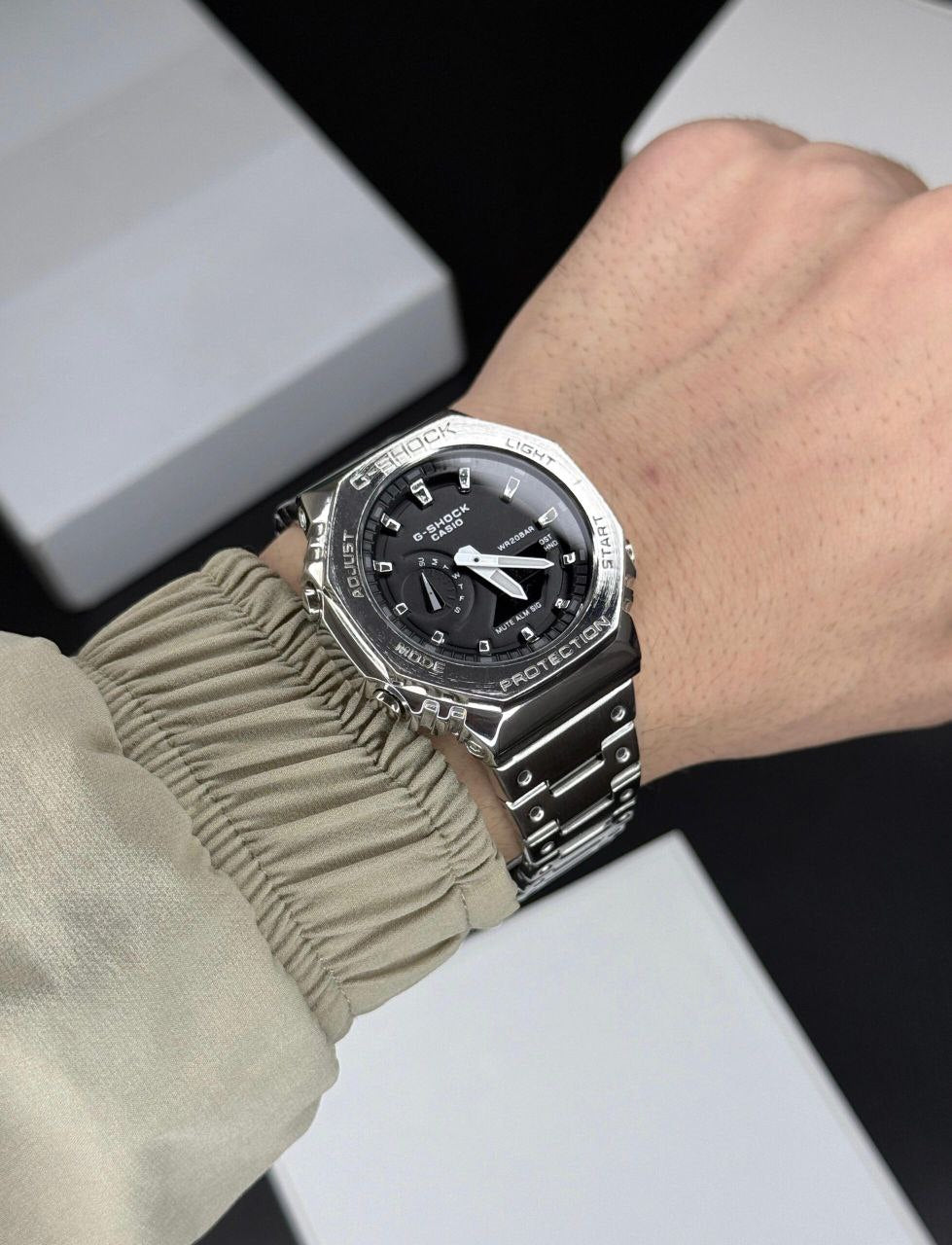 Casio G-Shock Full Metal Silver Analog-Digital Watch for Men