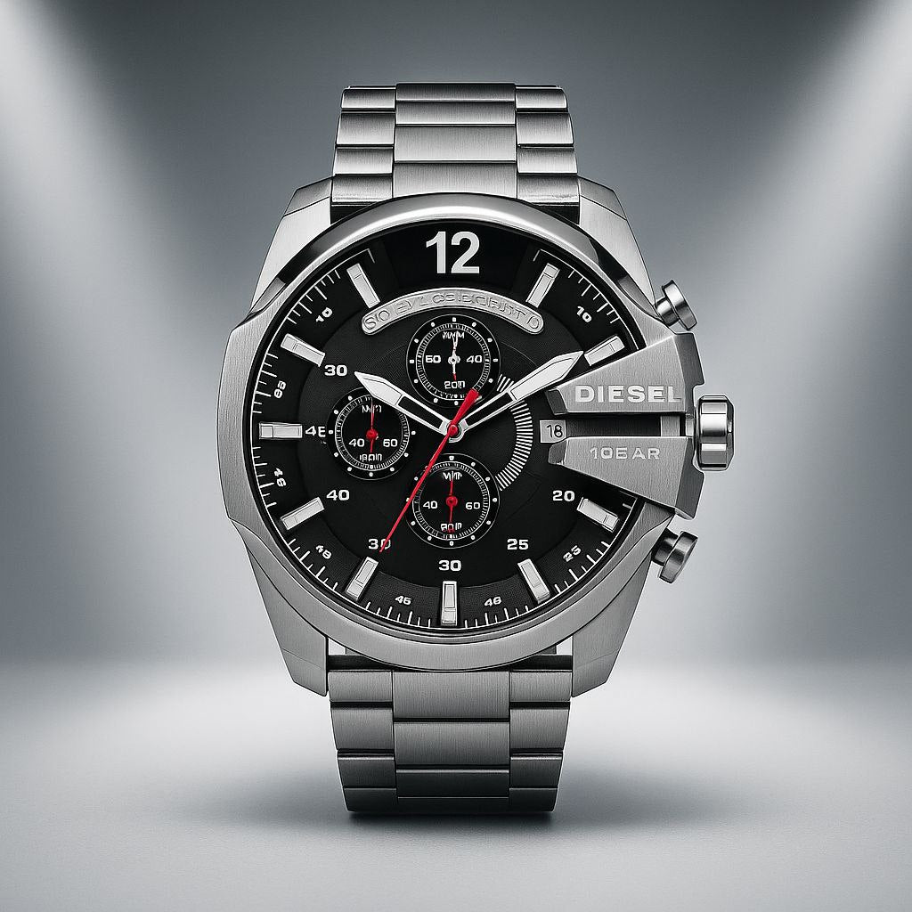 Diesel Mega Chief Silver Black Chronograph Watch