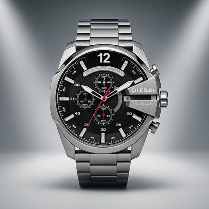 Diesel Mega Chief Silver Black Chronograph Watch