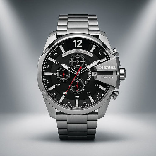 Diesel Mega Chief Silver Black Chronograph Watch