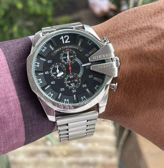 Diesel Mega Chief Silver Black Chronograph Watch
