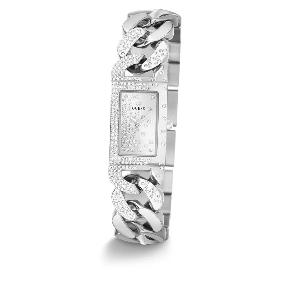 Guess Silver Chain Crystal Rectangular Watch