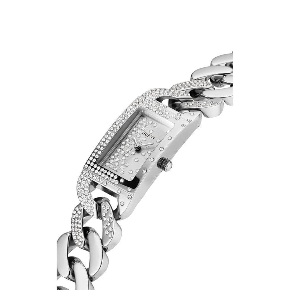 Guess Silver Chain Crystal Rectangular Watch