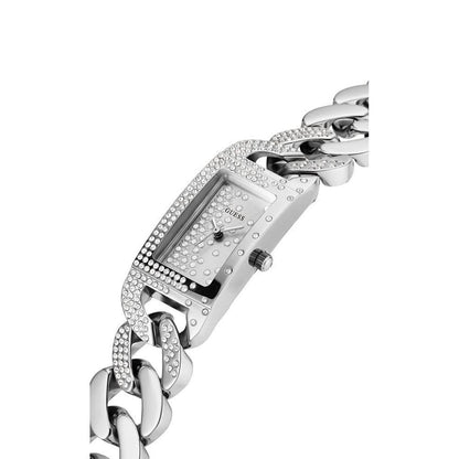 Guess Silver Chain Crystal Rectangular Watch