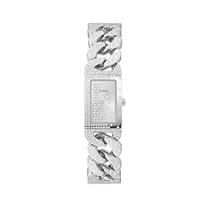 Guess Silver Chain Crystal Rectangular Watch