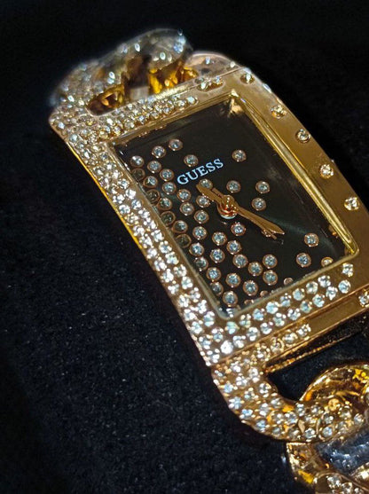 Guess Gold Chain Crystal Black Dial Watch