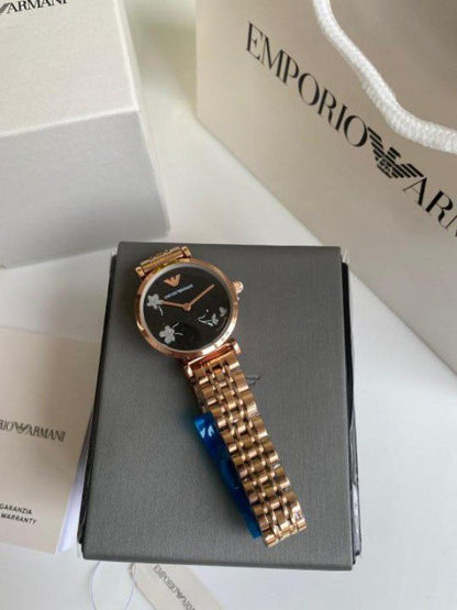 Emporio Armani Rose Gold Butterfly Black Dial Watch