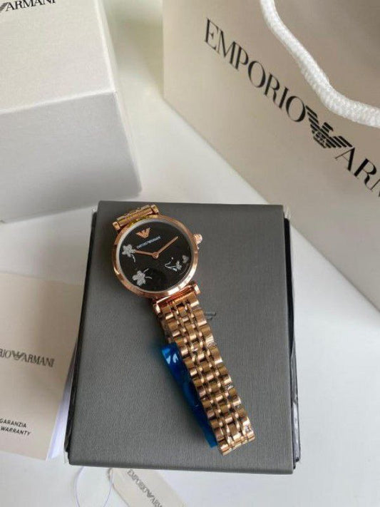 Emporio Armani Rose Gold Butterfly Black Dial Watch