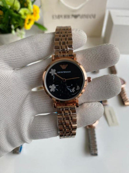 Emporio Armani Rose Gold Butterfly Black Dial Watch