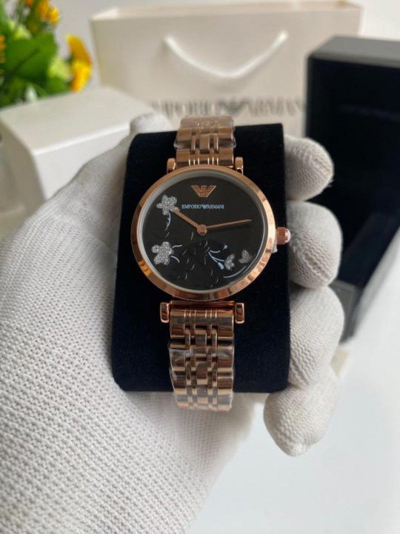 Emporio Armani Rose Gold Butterfly Black Dial Watch