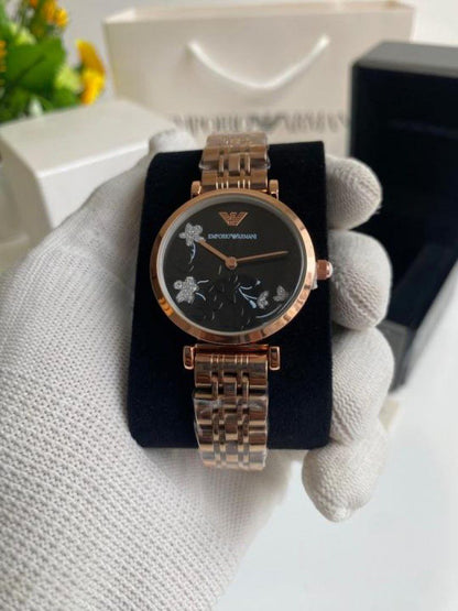 Emporio Armani Rose Gold Butterfly Black Dial Watch