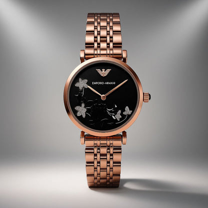 Emporio Armani Rose Gold Butterfly Black Dial Watch