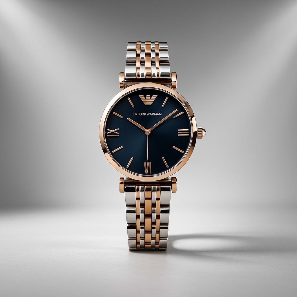 Emporio Armani Blue Dial Two Tone Classic Watch