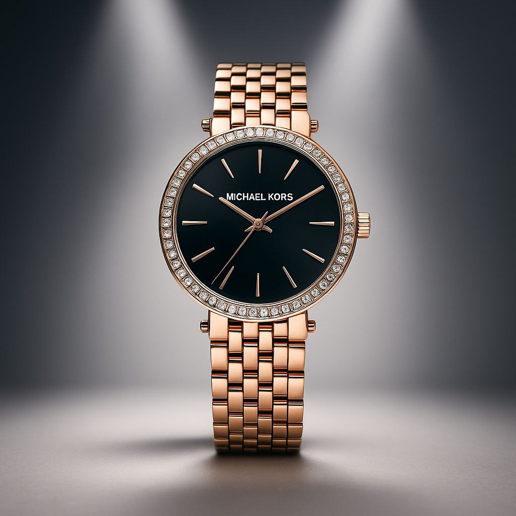 Michael Kors Gold Black Dial Crystal Watch