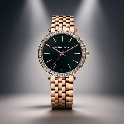 Michael Kors Gold Black Dial Crystal Watch