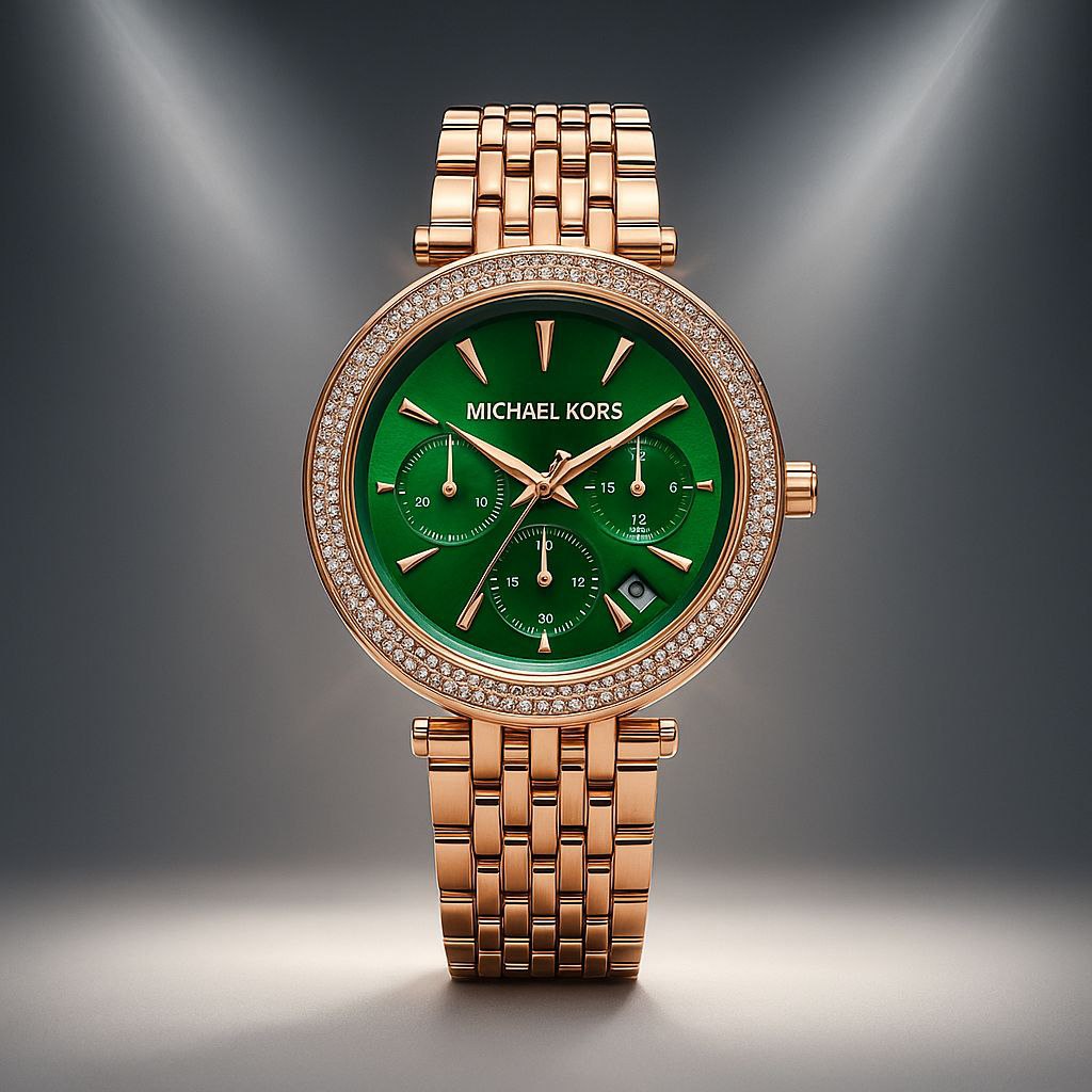 Michael Kors Green Dial Rose Gold Chronograph Watch