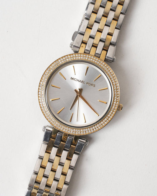 Michael Kors Silver Dial Two Tone Crystal Watch