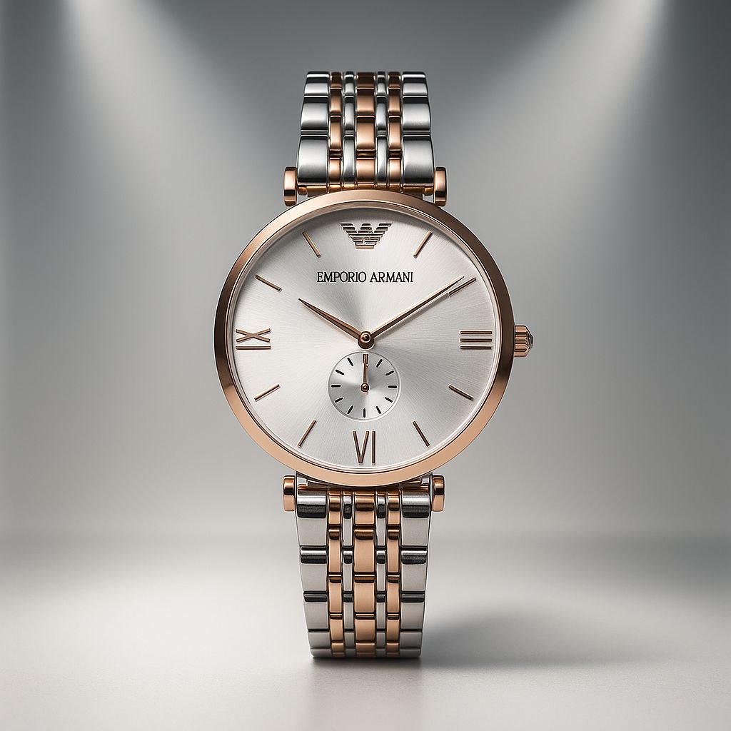 Emporio Armani Two Tone Silver Subdial Watch