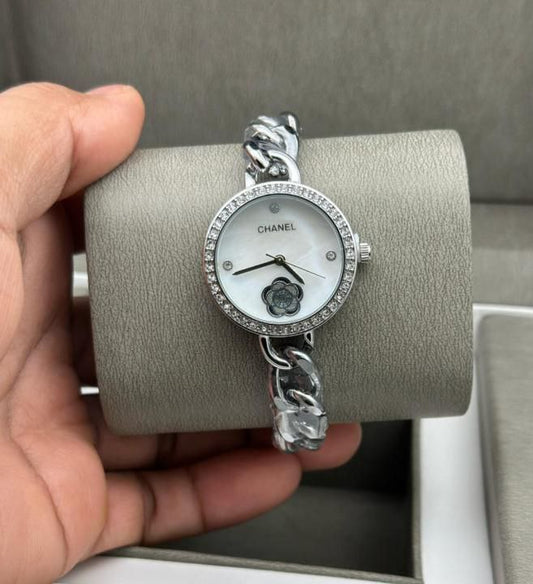 Chanel Silver Chain Diamond Dial Watch