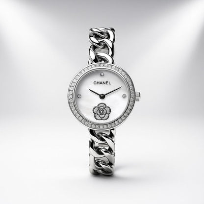 Chanel Silver Chain Diamond Dial Watch