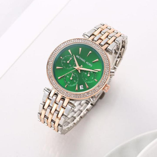 Michael Kors Green Dial Chronograph Two Tone Watch