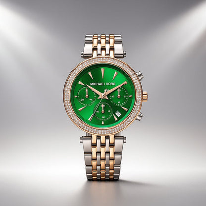 Michael Kors Green Dial Chronograph Two Tone Watch