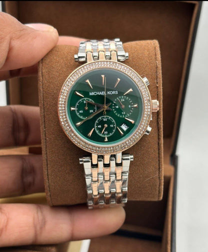 Michael Kors Green Dial Chronograph Two Tone Watch