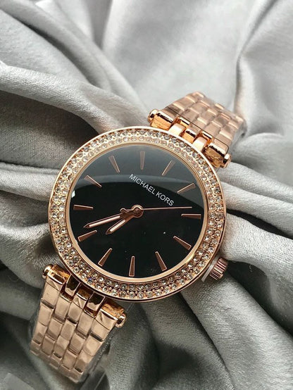 Michael Kors Gold Black Dial Crystal Watch