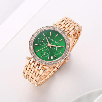 Michael Kors Green Dial Rose Gold Chronograph Watch