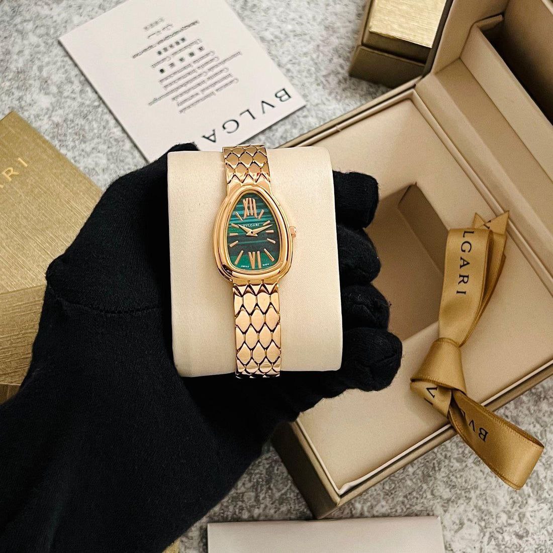 Bvlgari Serpenti Green Dial Gold Watch