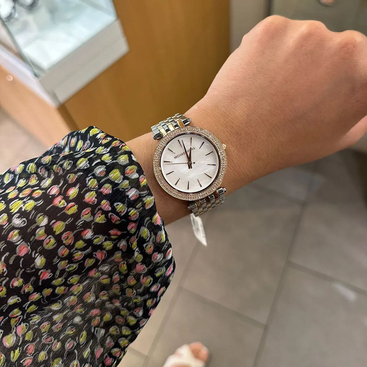 Michael Kors Silver Dial Two Tone Crystal Watch