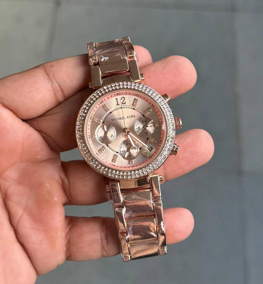 Michael Kors Rose Gold Transparent Strap Chronograph Watch